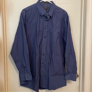 Nordstrom Shirt Mens 17-34 Solid Blue Traditional Fit‎ Tech Smart Long Sleeve